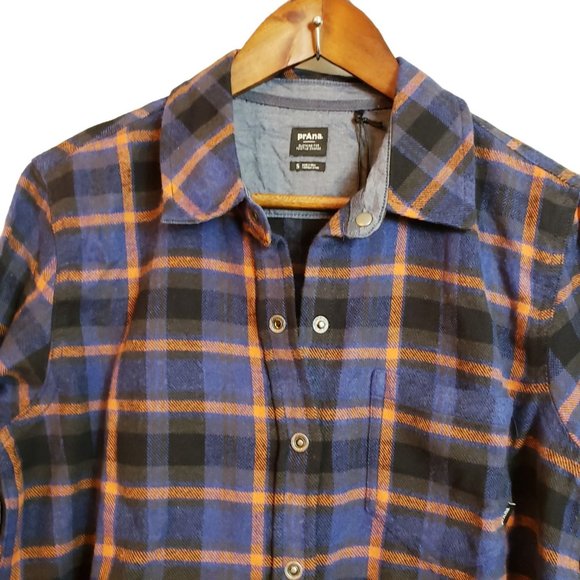 PrAna Golden Canyon Womens Small Flannel Rich Sapphire Plaid - Picture 4 of 12